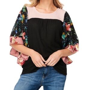 Baea Floral Batwing Waffle Knit Top NWT